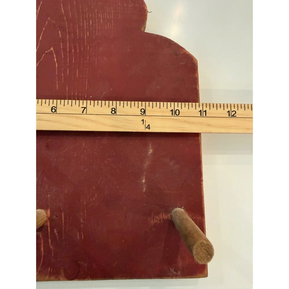 Vintage Primitive Red Wooden Wall Rack Pineapple Top 3 Peg Key Towel Hanger